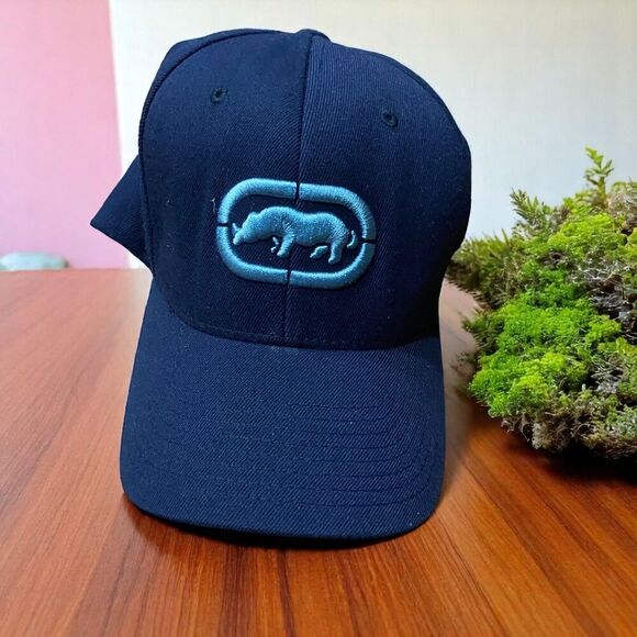 Ecko Unltd. Y2K Vintage Navy Baby Blue Rhino Stretch Fit Cap Men's Size L/XL - Picture 1 of 6